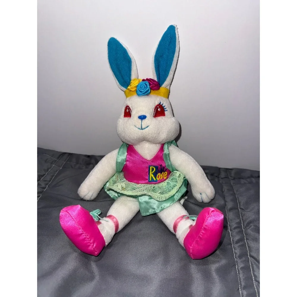 Vintage 1998 Lisa Frank Rose the Bunny Plush Ballerina Rabbit White Pink Green